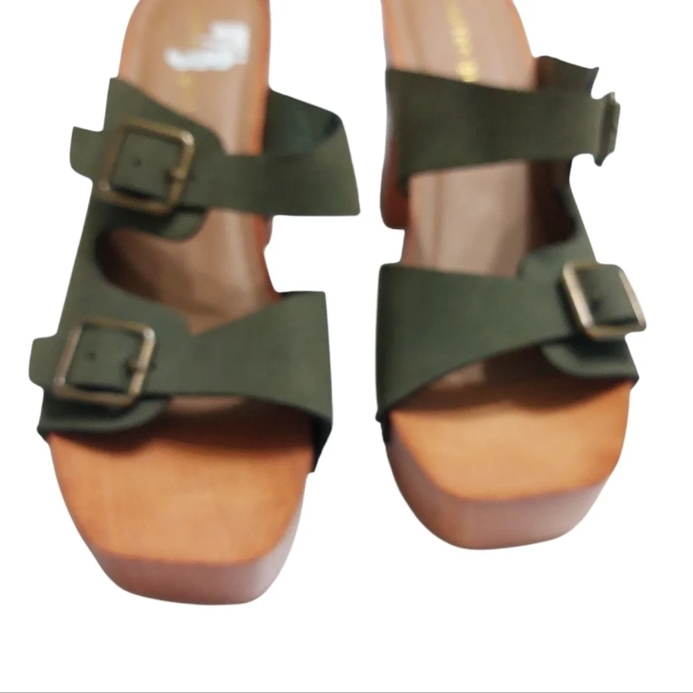 Madden Girl Green and Brown Platform Sandals